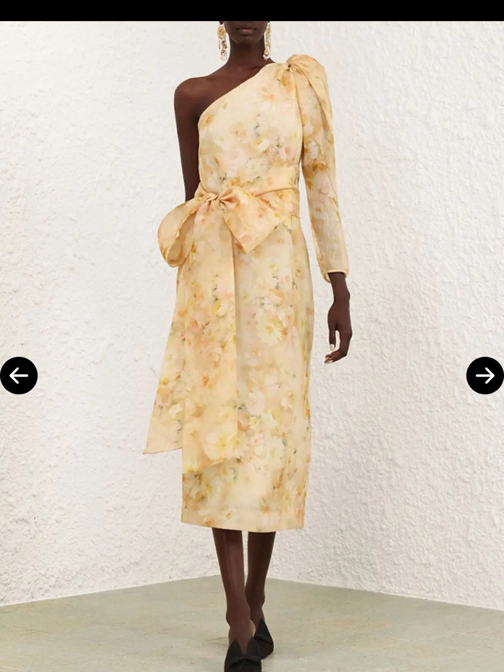 Zimmermann Pale Yellow One-Shoulder Floral Midi Dress